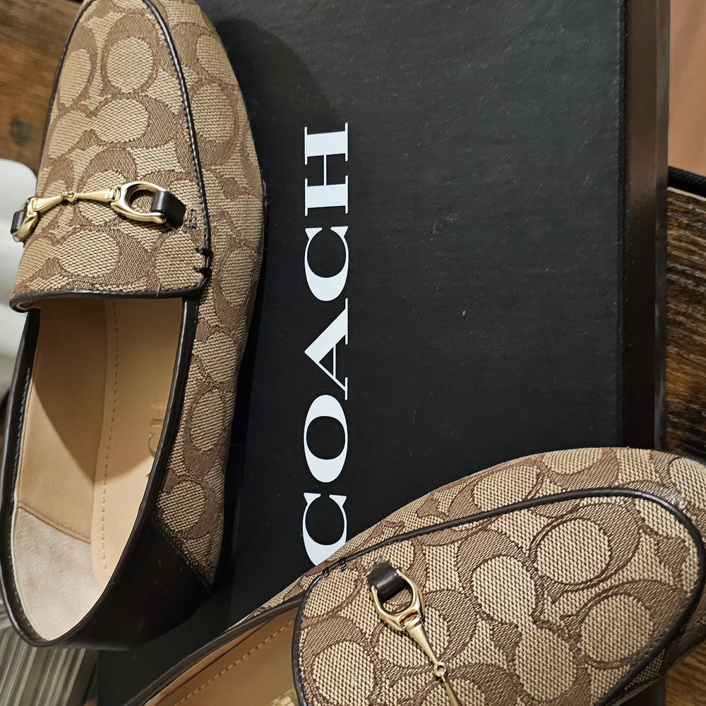 Coach Brown Canvas Loafers with Gold Accent